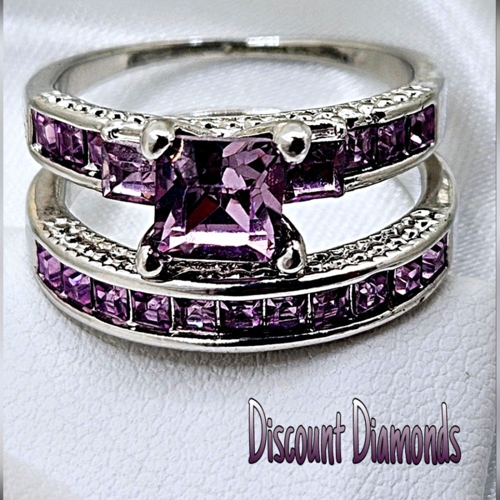 Princess Cut Purple 2.0 Ct. Sapphire Ring Set on 925 Sterling Silver